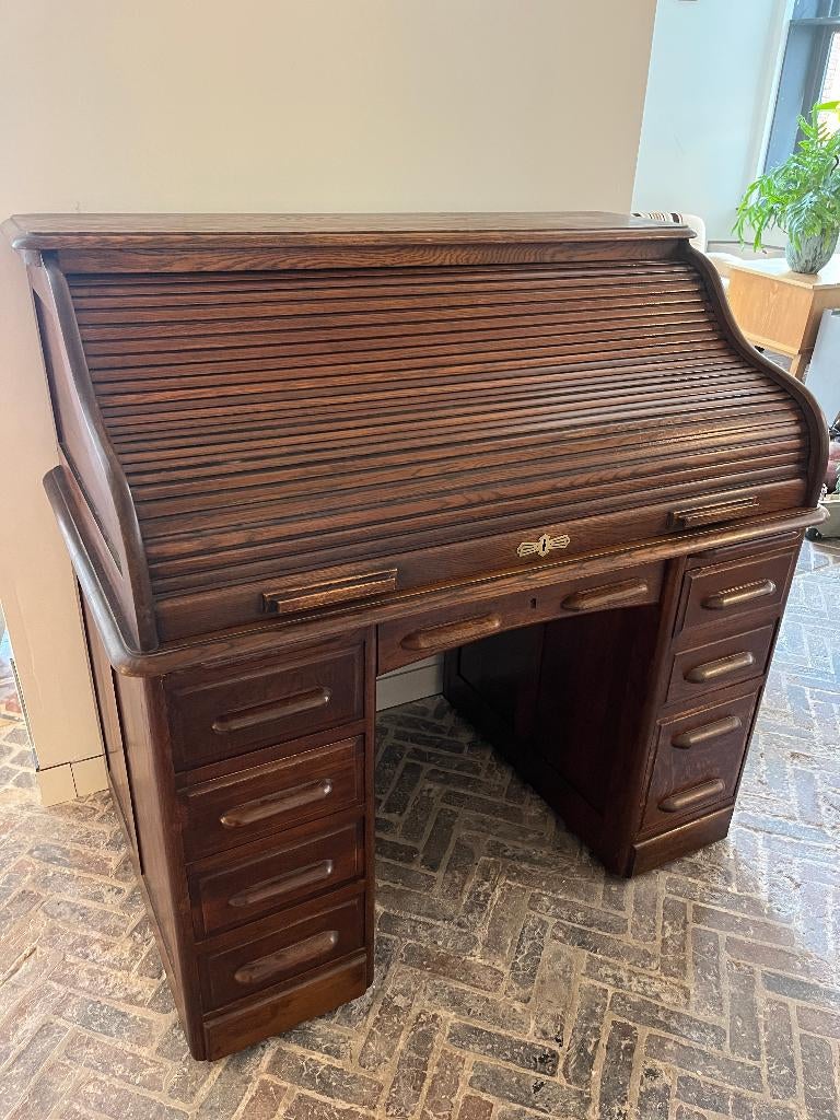 Antieke rolluik bureau, Demontabel, 120 cm, Hout, 74 cm