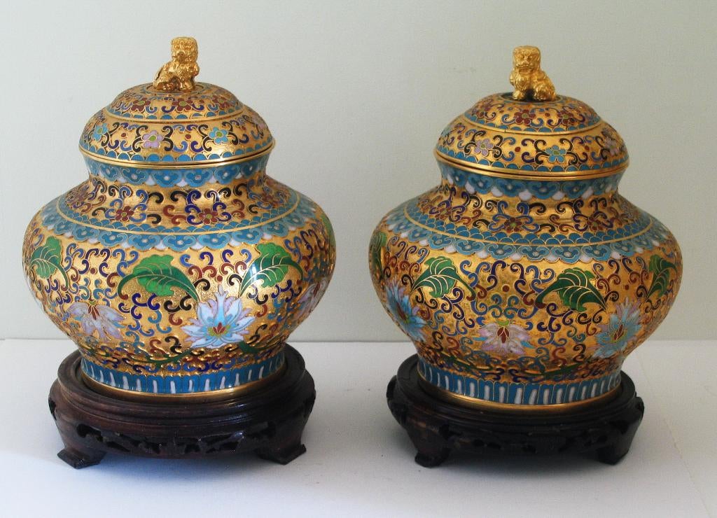 Paar  cloisonne  jars  relief  -  320, Ophalen