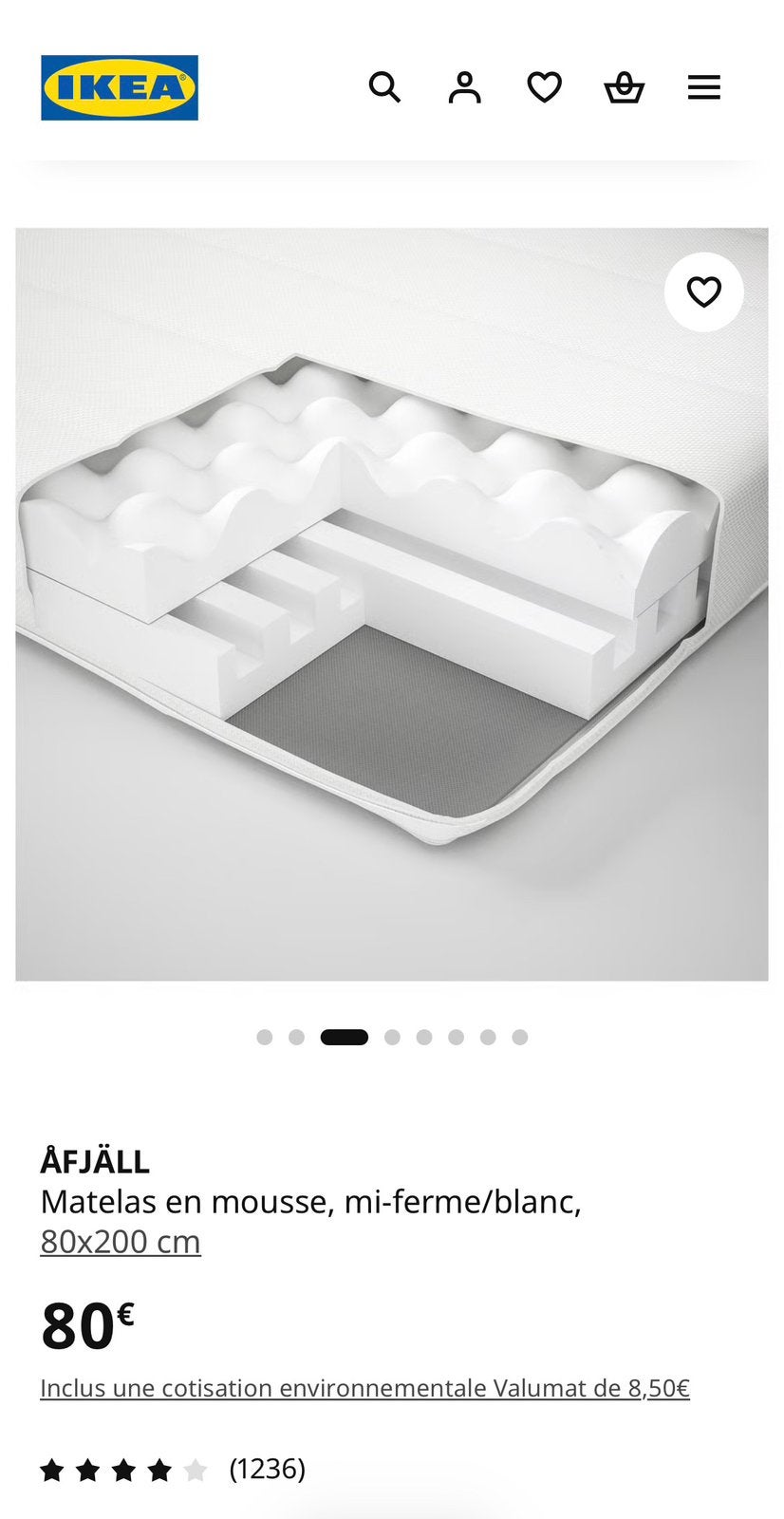 2x matelas IKEA ÅFJÄLL 80x200 – très peu utilisés – 30 €/pc, Enlèvement, Comme neuf, 200 cm, Matelas