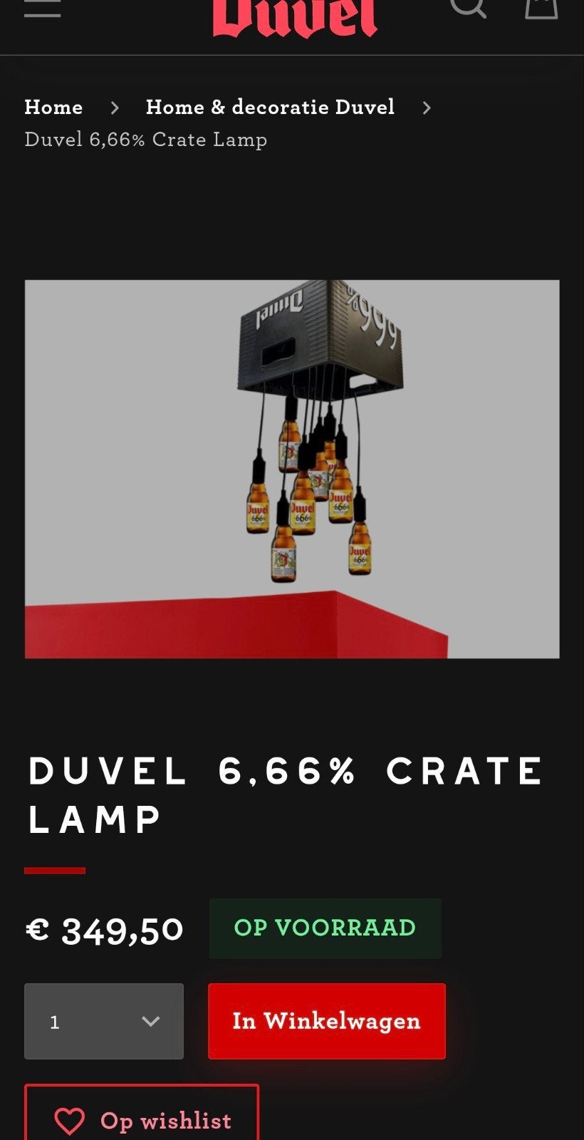 Duvel 666 Crate lamp, Verzamelen, Ophalen, Nieuw, Duvel