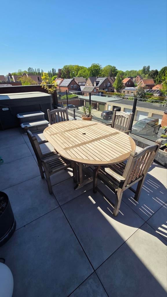 Teak houten tuintafel 120x180 met 4 stoelen, Royal Arrow, Tuin en Terras, Ophalen, 4 zitplaatsen, Gebruikt, Hardhout