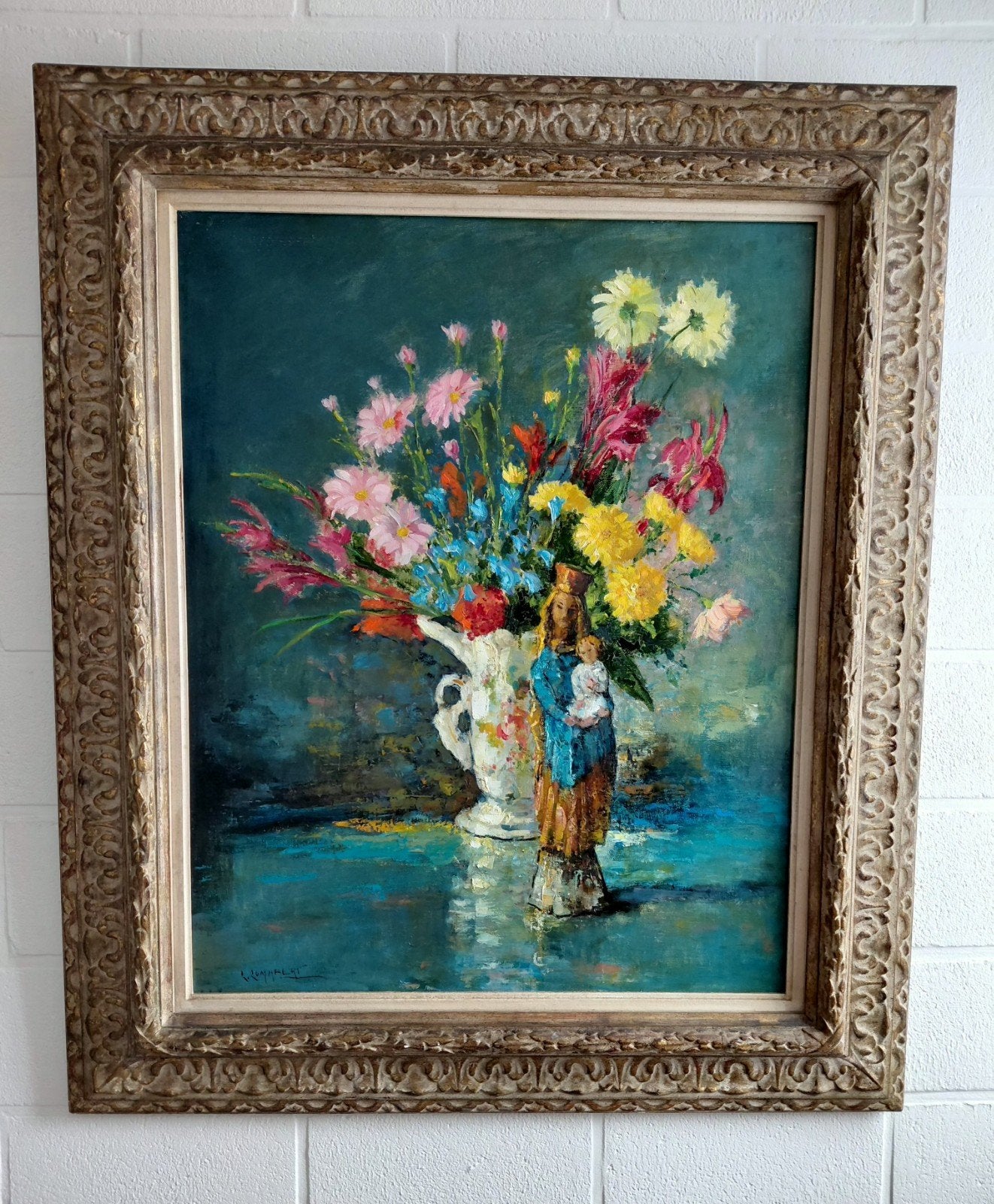 schilderij,maten kader:b=83cm,h=98cm., Antiek en Kunst, Doek, Gesigneerd, Olieverf, Klassiek