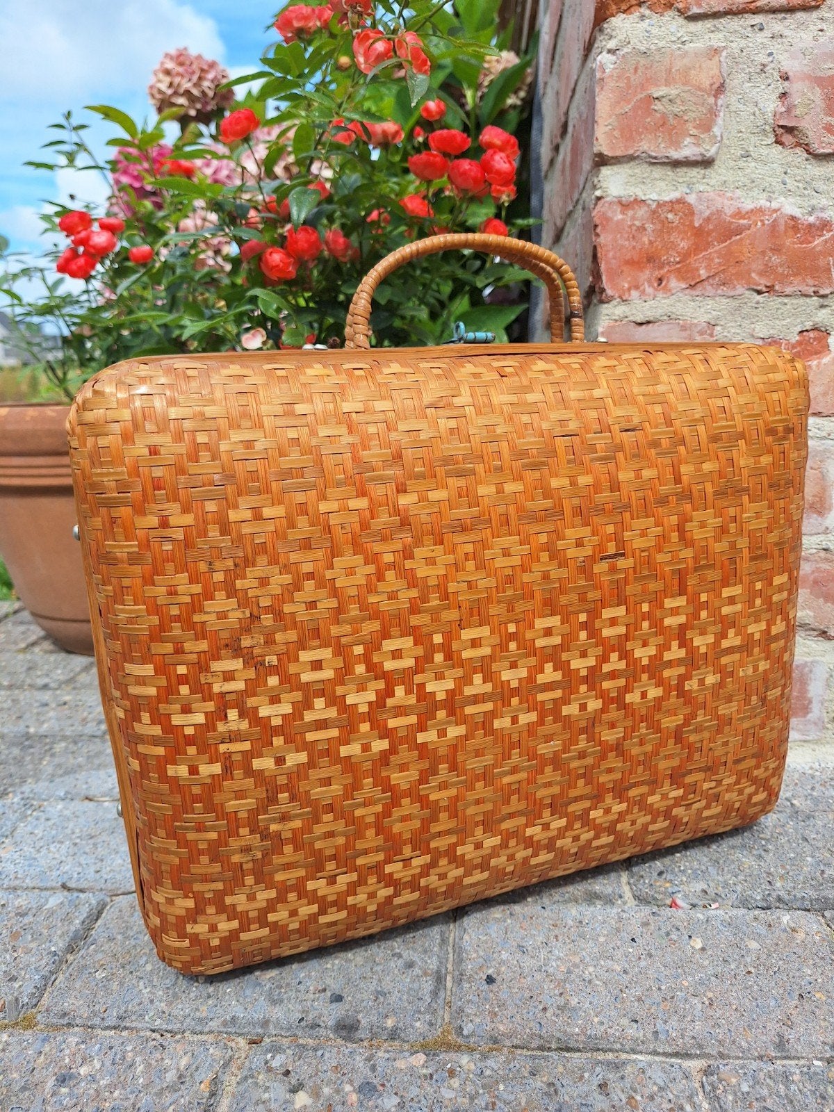 Prachtige handgemaakte vintage bamboe koffer uit Frankrijk, Ophalen
