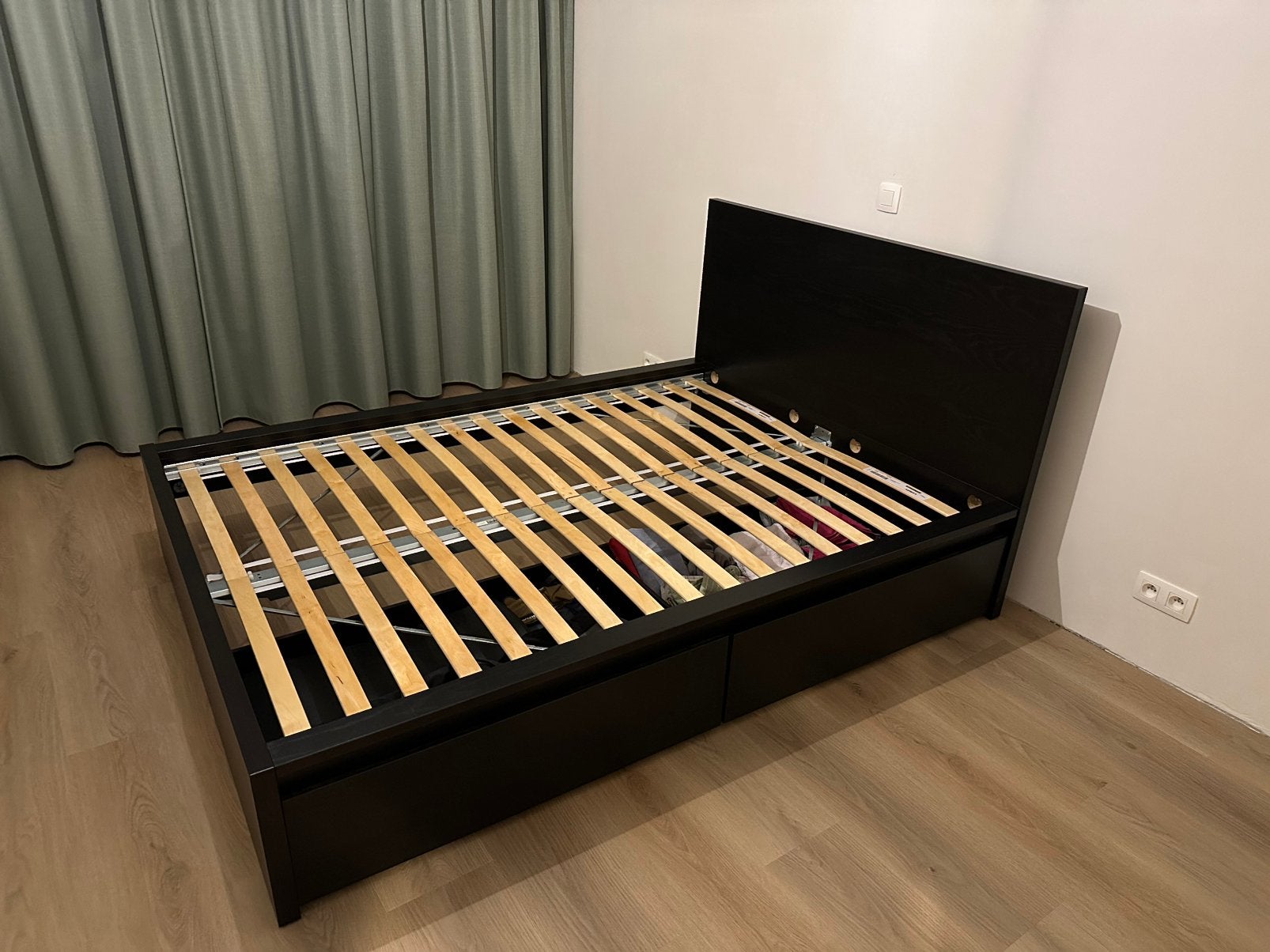 Lit IKEA MALM 140x200 cm + 2 tiroirs + sommier à lattes, Maison & Meubles, Enlèvement, 200 cm, Bois, Deux personnes