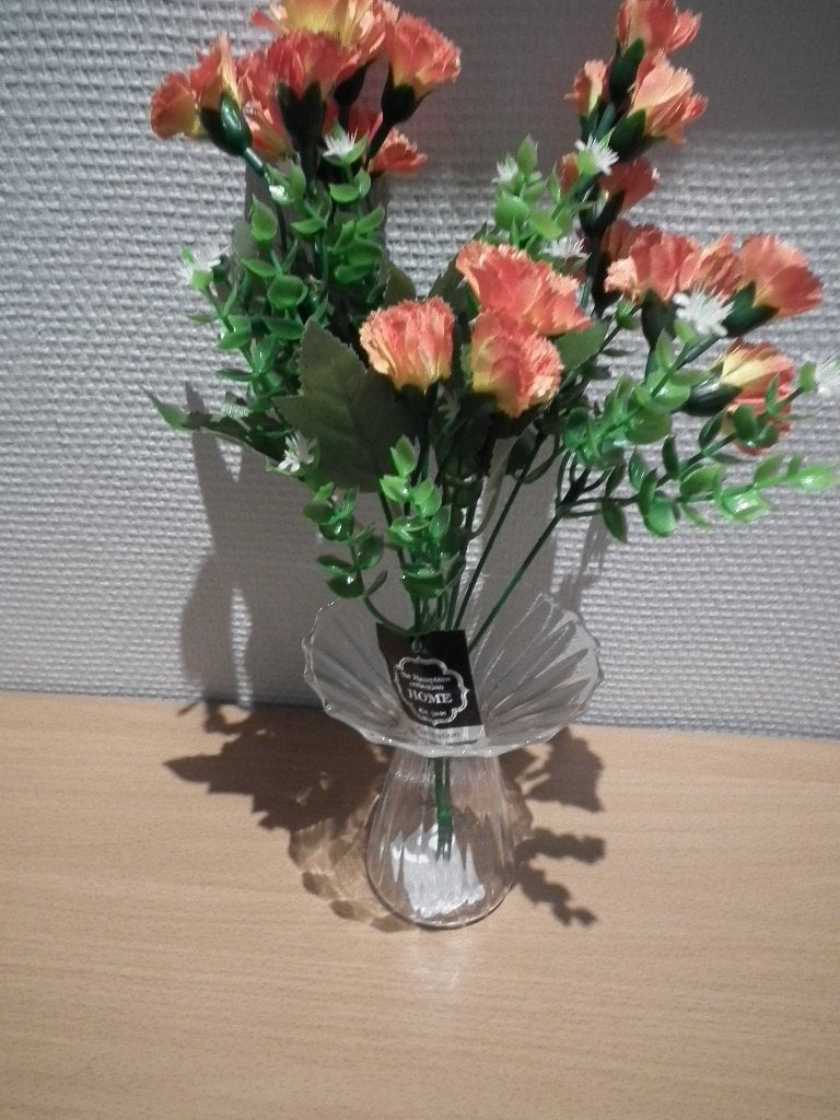 Petit vase en verre + fleurs artificielles (nouveau), Maison & Meubles, Neuf, 32 cm, Intérieur, Autres marques