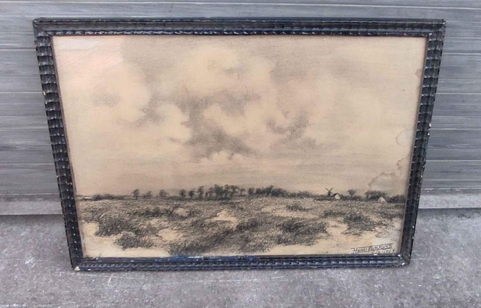 fusain paysage signe henri versluys, Antiquités & Art, Enlèvement ou Envoi, Dessin