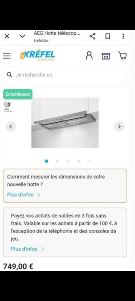 Hotte téléscopique 90cm encastrable AEG neuf, Electroménager, Hottes