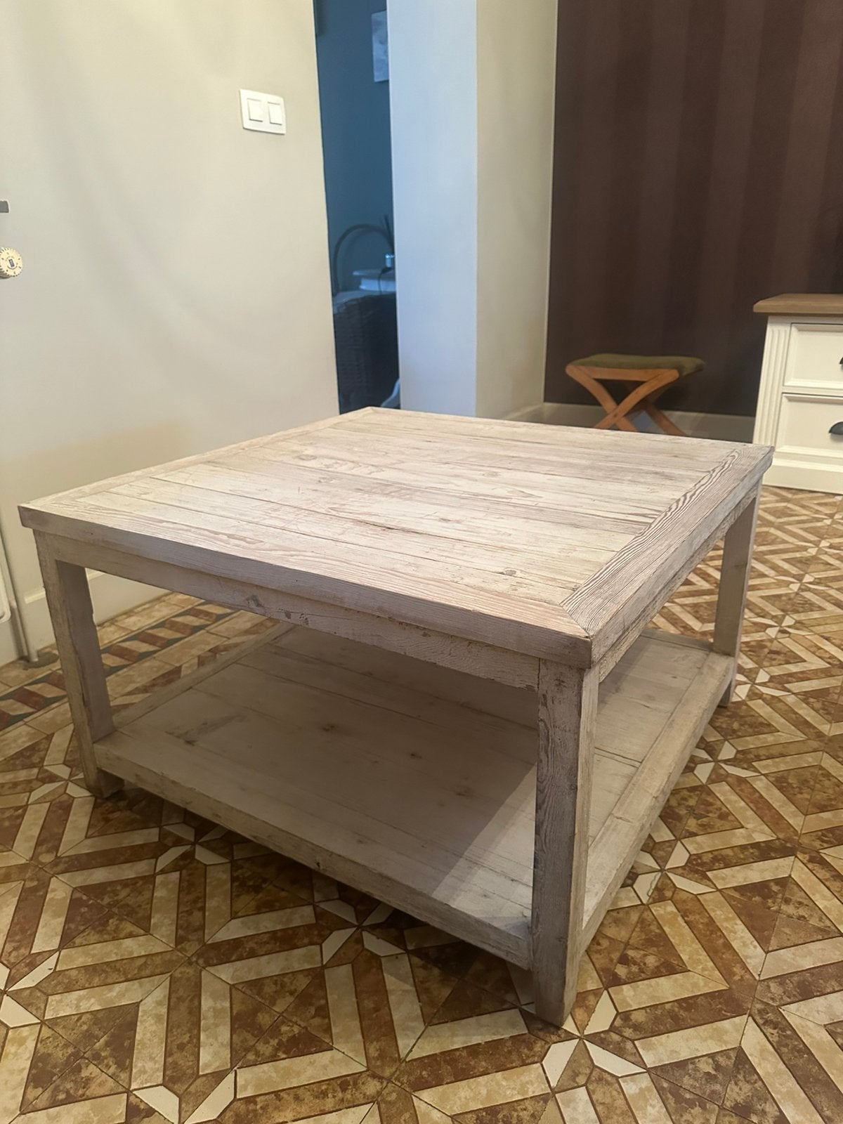 Riverdale salontafel 80x80 WhiteWash Massief hout -Landelijk, Ophalen, Zo goed als nieuw, Rond