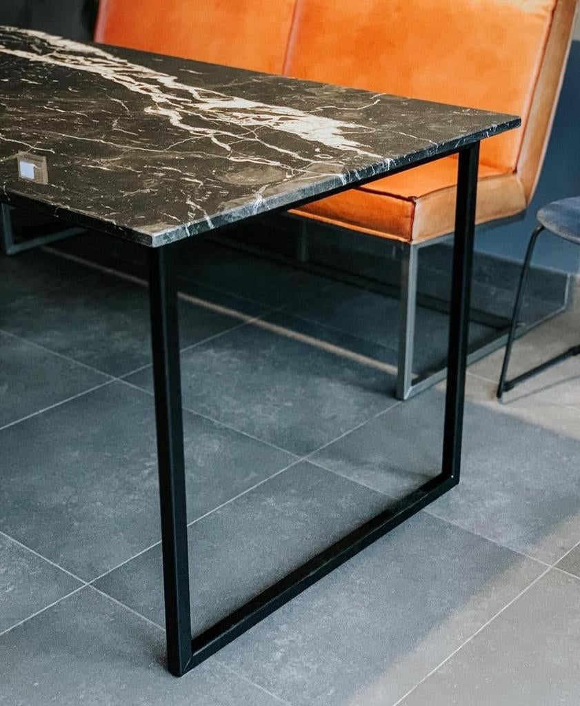 Zwart marmeren tafel 220cm - stalen onderstel, Ophalen
