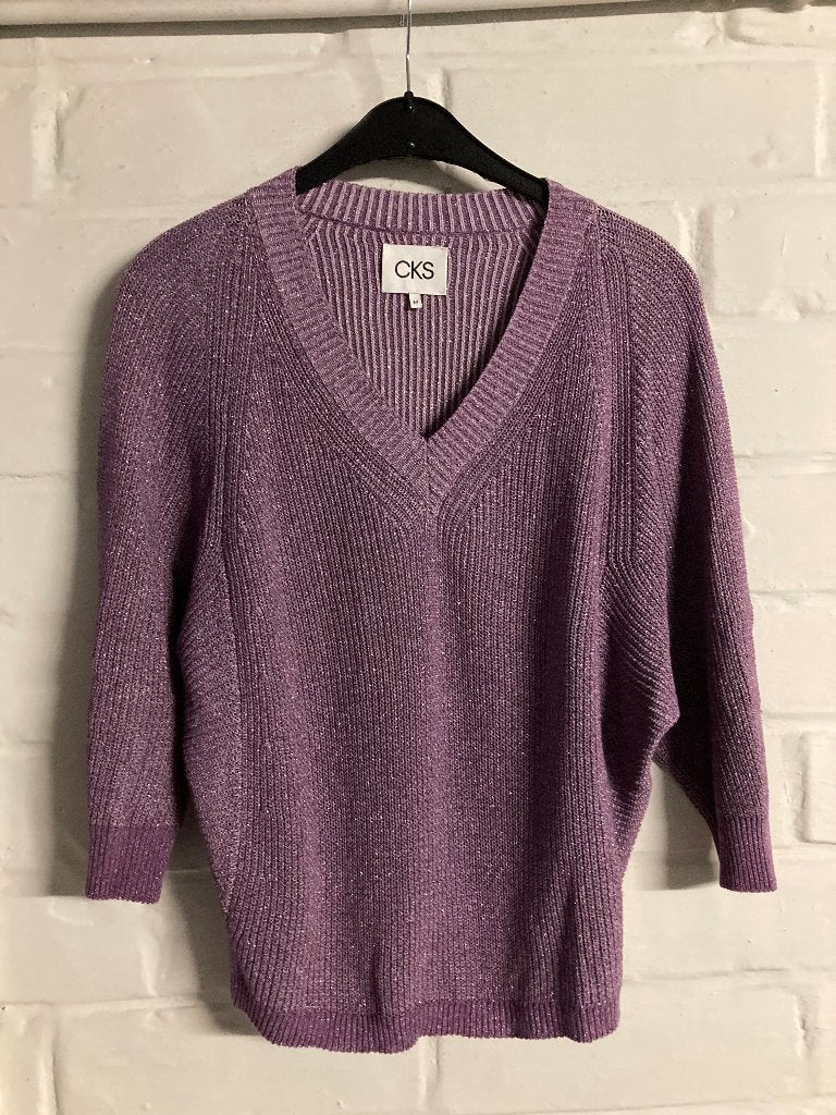 Lila met glinster trui met 3/4 mouwen, CKS, Medium, Kleding | Dames, Maat 38/40 (M), Overige kleuren, Ophalen of Verzenden, Zo goed als nieuw