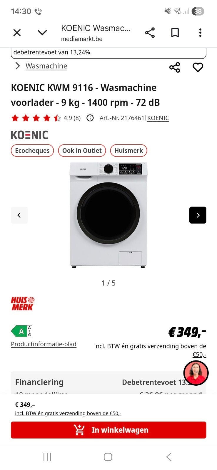 KOENIC Wasmachine Nieuwe, Ophalen of Verzenden