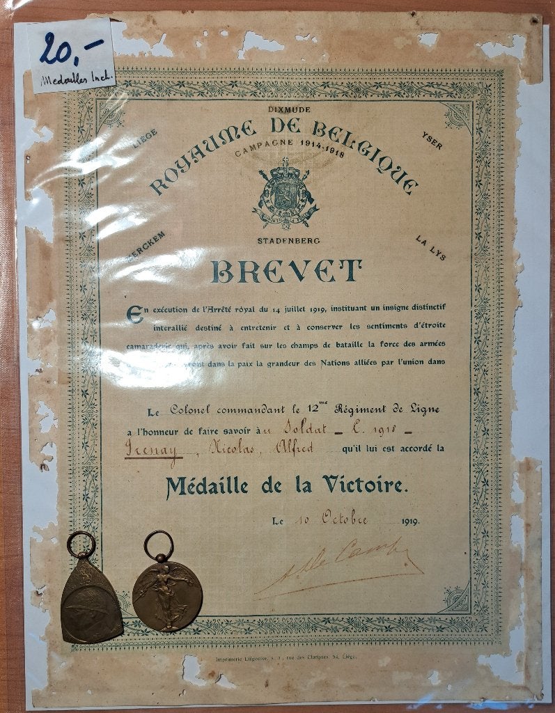 Brevet voor Victory Medaille, Ophalen of Verzenden, Landmacht, Embleem of Badge