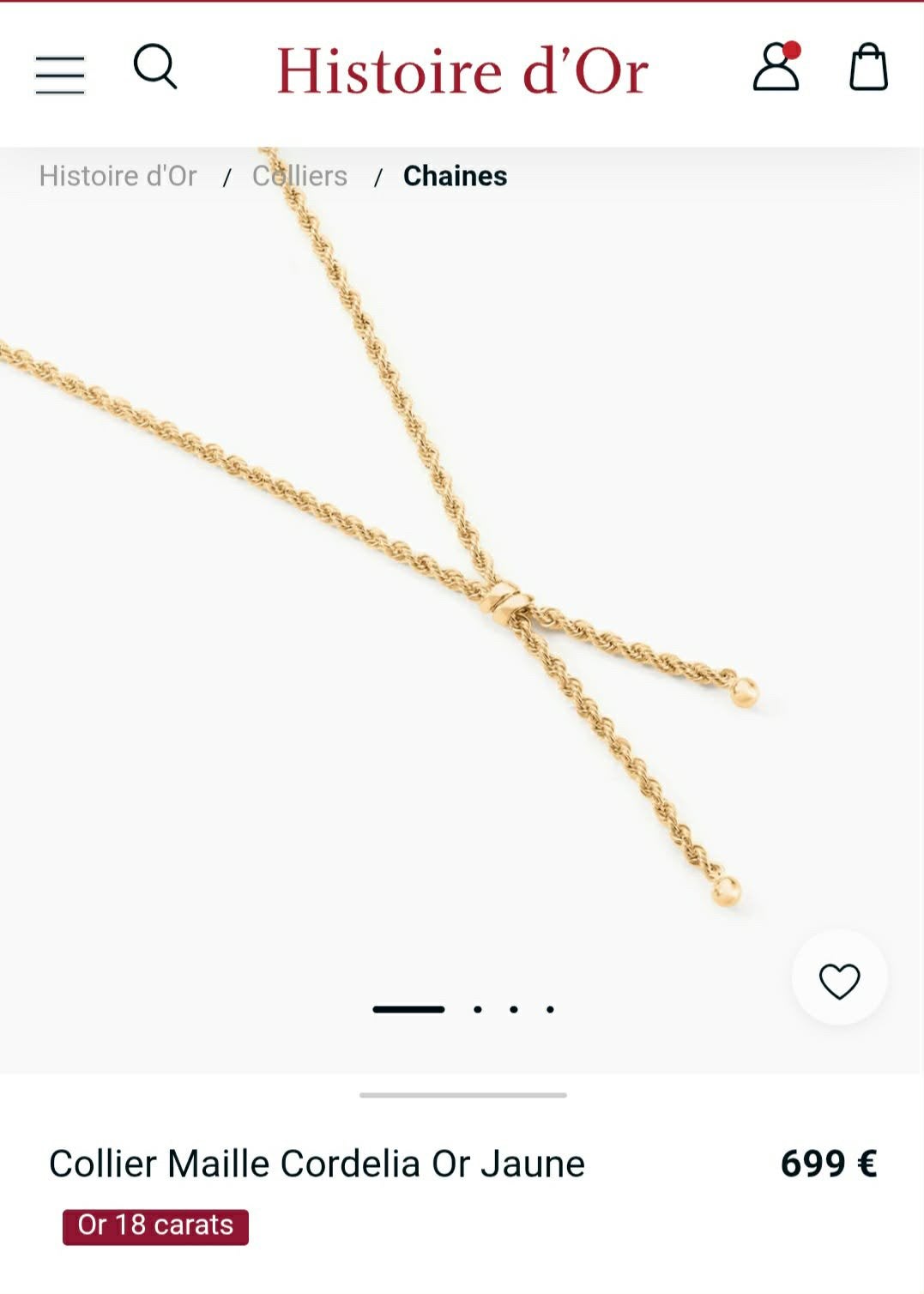 Collier Histoire d’Or Maille Cordelia – Or jaune 18 carats, Bijoux, Sacs & Beauté, Enlèvement, Neuf, Jaune, Or