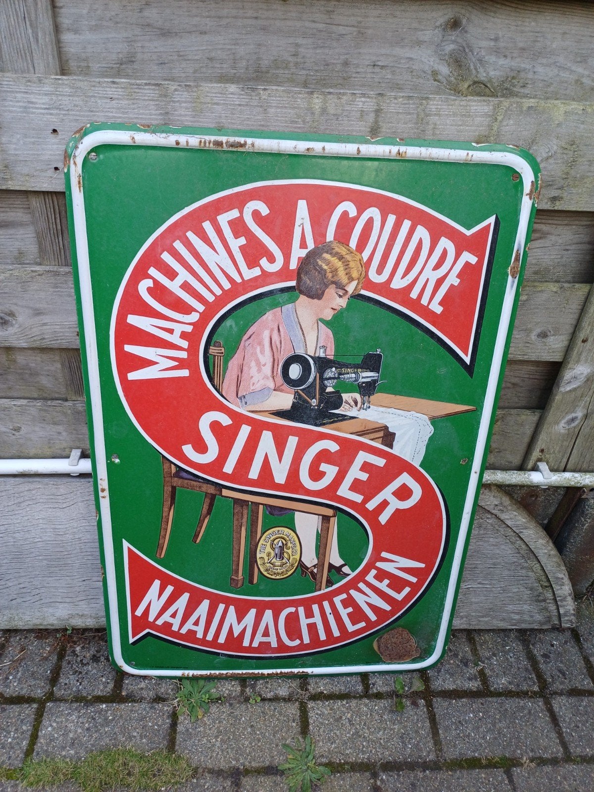 emaillebord Singer gedateerd bruxelles 1938, Collections, Enlèvement, Comme neuf, Panneau publicitaire