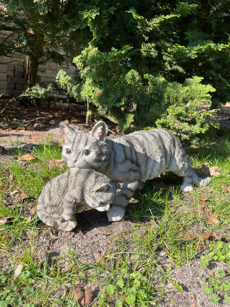 Poes, kat, grijs, tuin, gazon, kitten, boerderij 50cm, Ophalen of Verzenden, Nieuw, Kunststof, Dierenbeeld