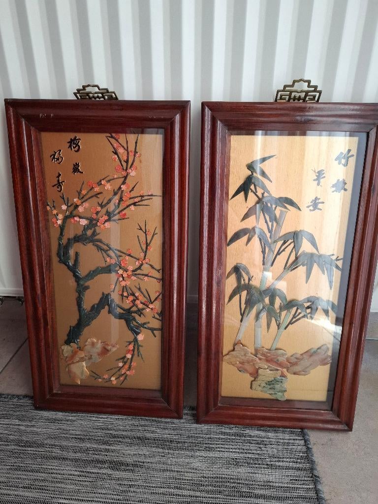 2 panneaux décoratifs indochinois ancien en laque rouge, Enlèvement
