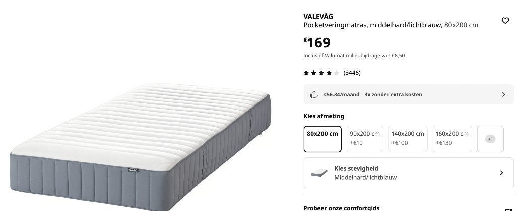 Matelas à ressorts ensachés IKEA VALEVÅG, Matelas, 200 cm, Une personne, Comme neuf