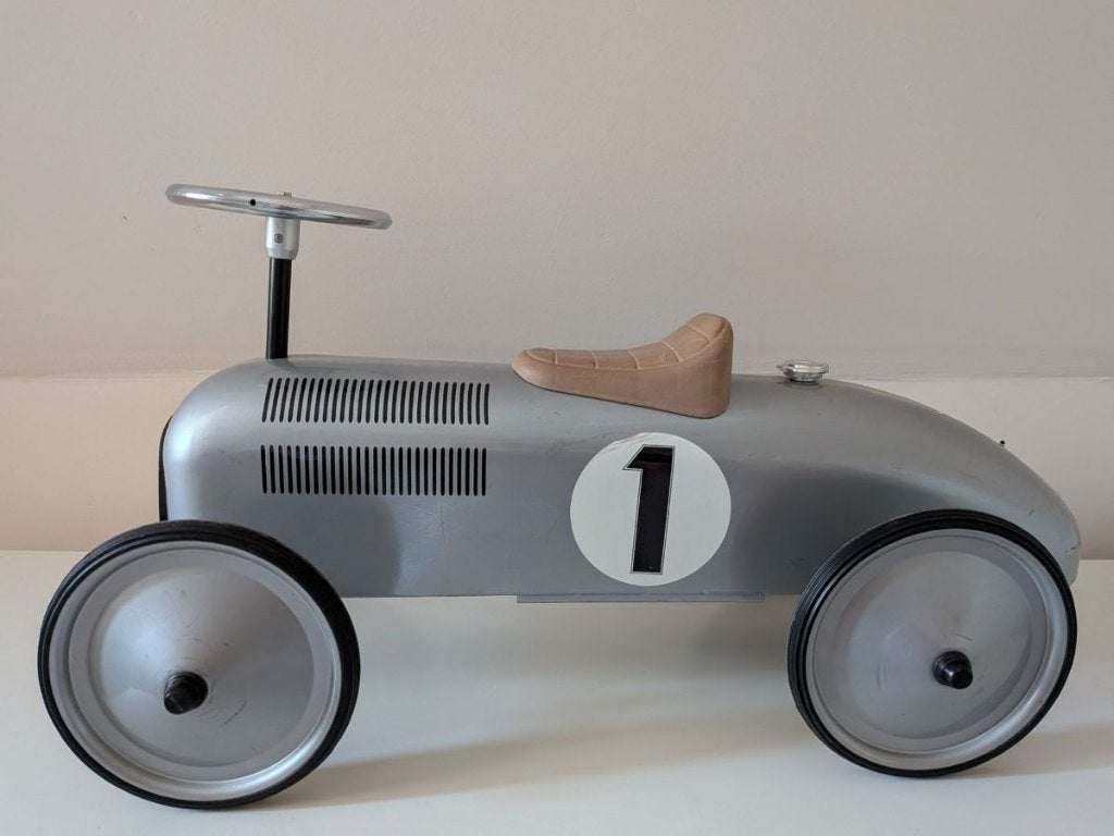 Voiture autoportée rétro en métal pour enfants - Argent, Enlèvement, Utilisé, Véhicule de marche