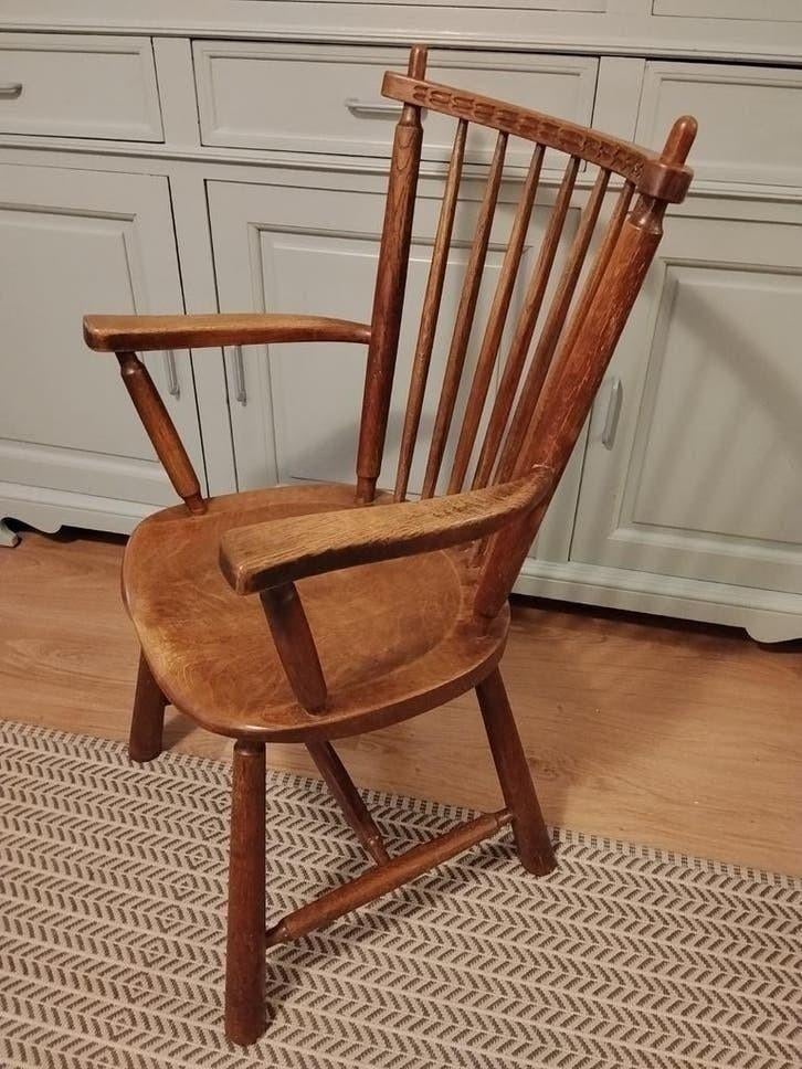 Vintage houten spijlenstoel, Ophalen, Gebruikt, Bruin, Klassiek retro