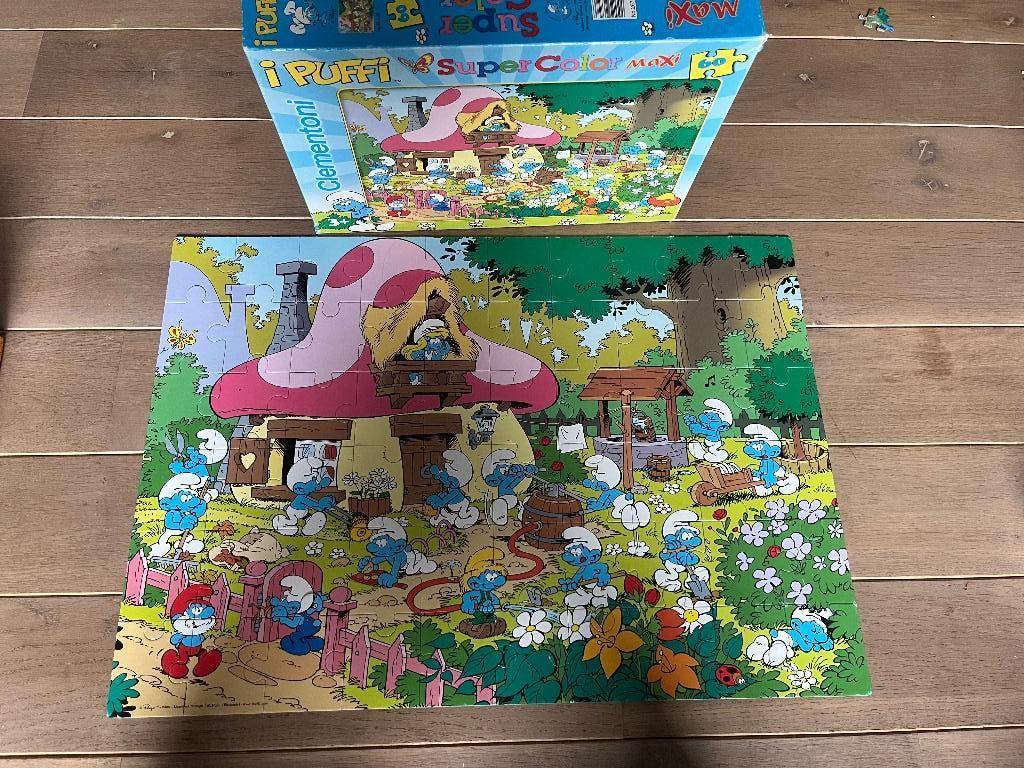 Maxi puzzel smurfen - Clementoni, Ophalen of Verzenden, Meer dan 50 stukjes, Gebruikt, 4 tot 6 jaar