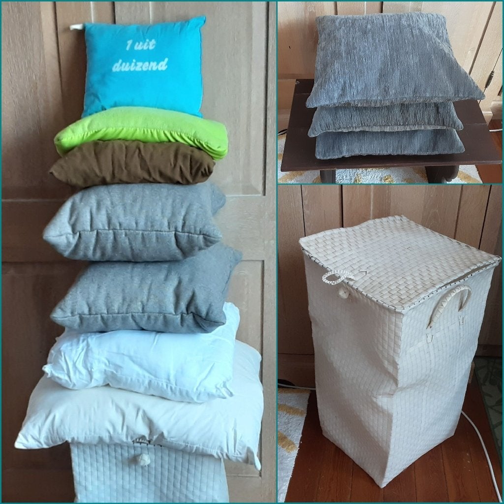 10 kussen 0,50€/st GRATIS grote kunststof rieten opbergmand, Huis en Inrichting, Ophalen of Verzenden, Sierkussen