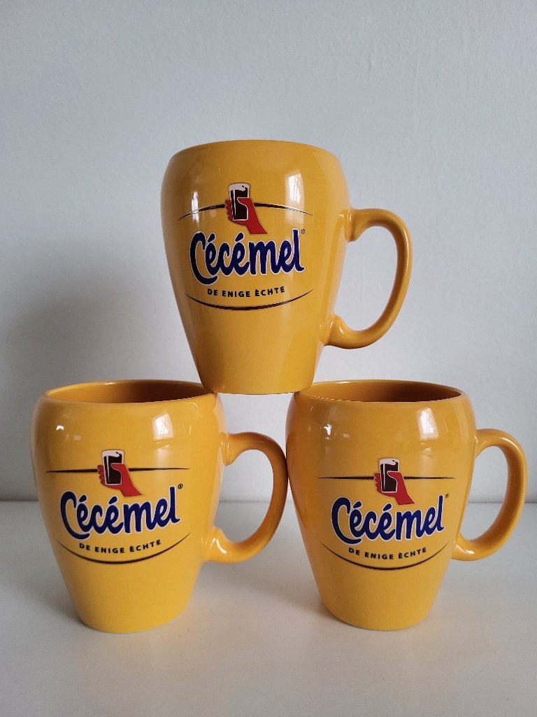 3 gele mokken Cécémel tassen cecemel chocomelk kopje koppen, Maison & Meubles, Neuf, Uni, Enlèvement ou Envoi, Poterie