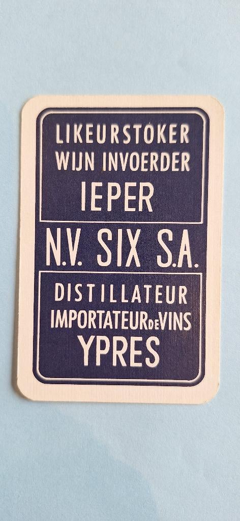 Speelkaart Ieper_NV Six SA Likeurstokerij_blauw_271, Verzamelen, Ophalen of Verzenden, Gebruikt, Speelkaart(en)