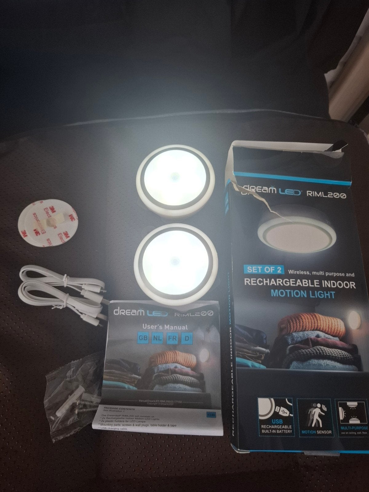 Set van 2 oplaadbare LED-lampen met bewegingssensor, Enlèvement