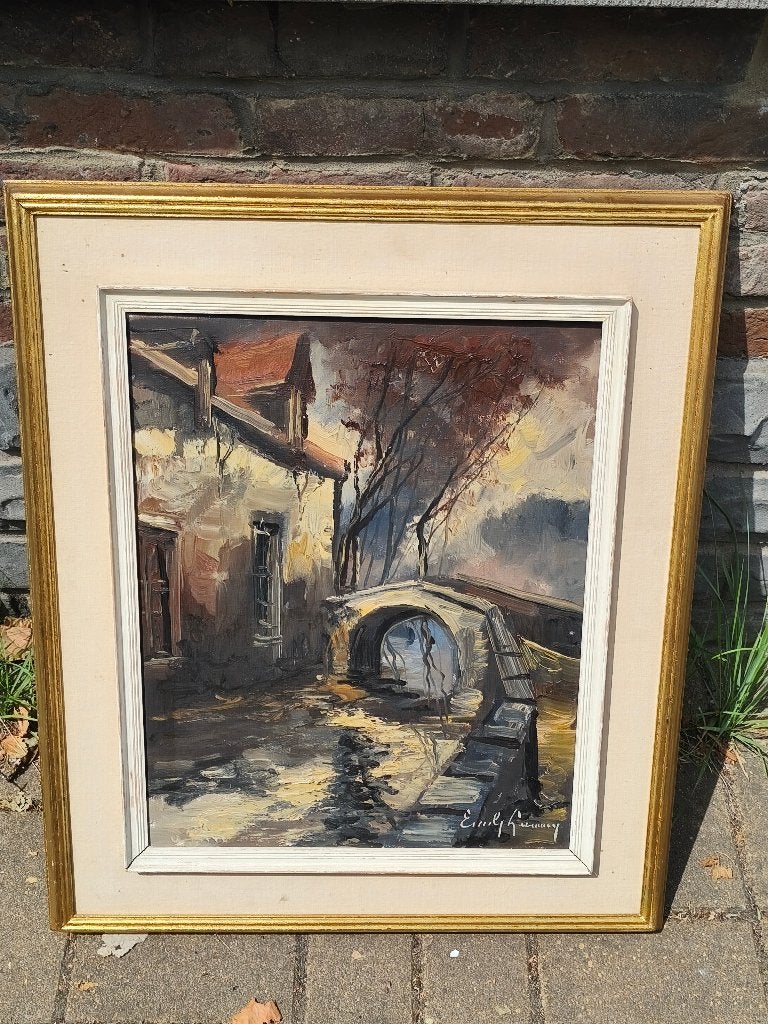 Huile sur toile pont signe Émile lammers, Ophalen of Verzenden, Doek