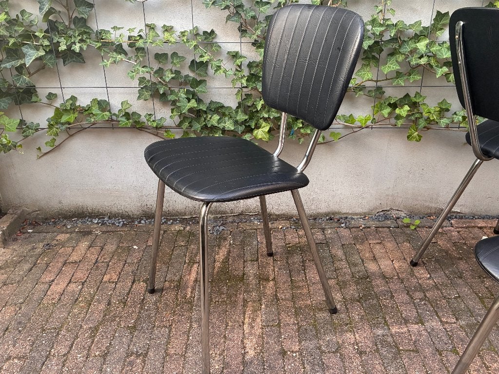 Vintage stoelen retro Soudex chroom skai buisframe, Ophalen, Zwart, Vier, Gebruikt