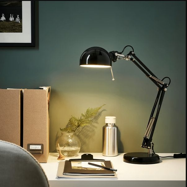 Ikea Forsa bureaulamp, Metaal, Tafellamp, Zwart, Rond