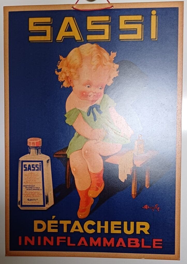 Reclame affiche van Sassi uit de jaren 1920-1930, Verzamelen, Merken en Reclamevoorwerpen, Zo goed als nieuw, Reclamebord, Ophalen of Verzenden