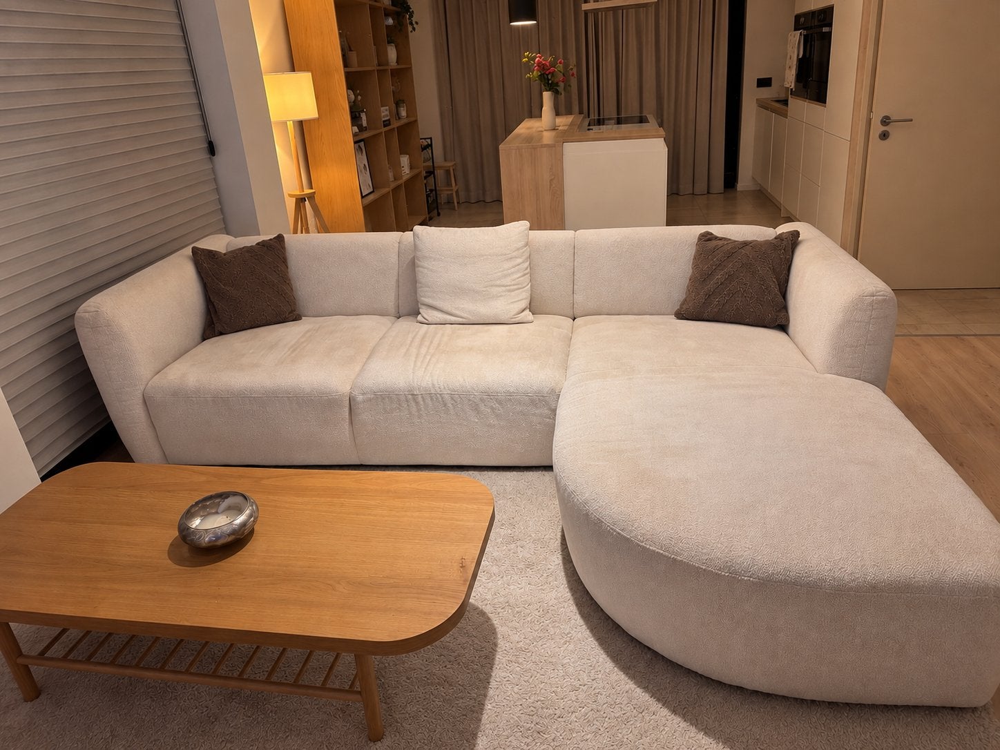 Mooie ruime crème hoekzetel met chaise longue, Maison & Meubles, Enlèvement, Utilisé, Tissus