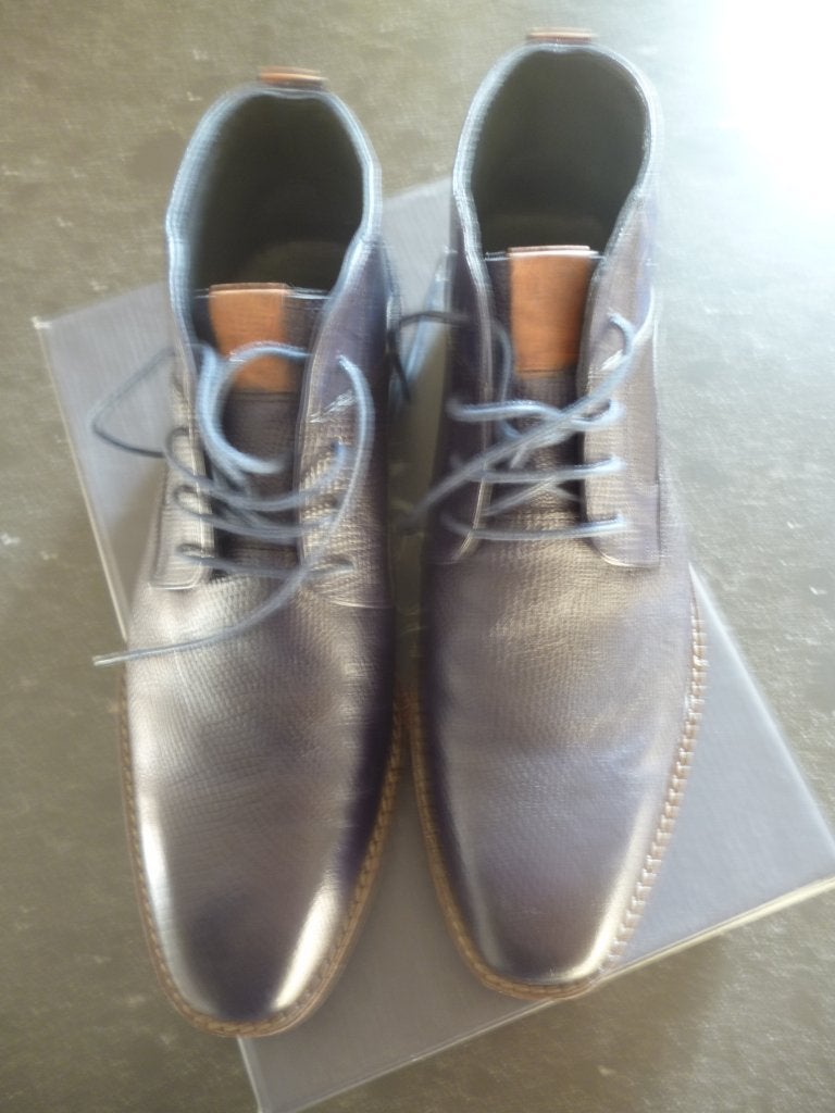 Halfhoge lederen herenschoenen donkerblauw, Kleding | Heren, Schoenen, Ophalen of Verzenden, Nieuw, Blauw