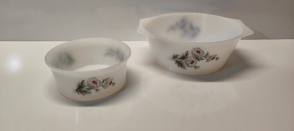 Lot de 2 plats à four vintage Arcopal << Margerite >>, Vintage, Comme neuf, Verre, Enlèvement
