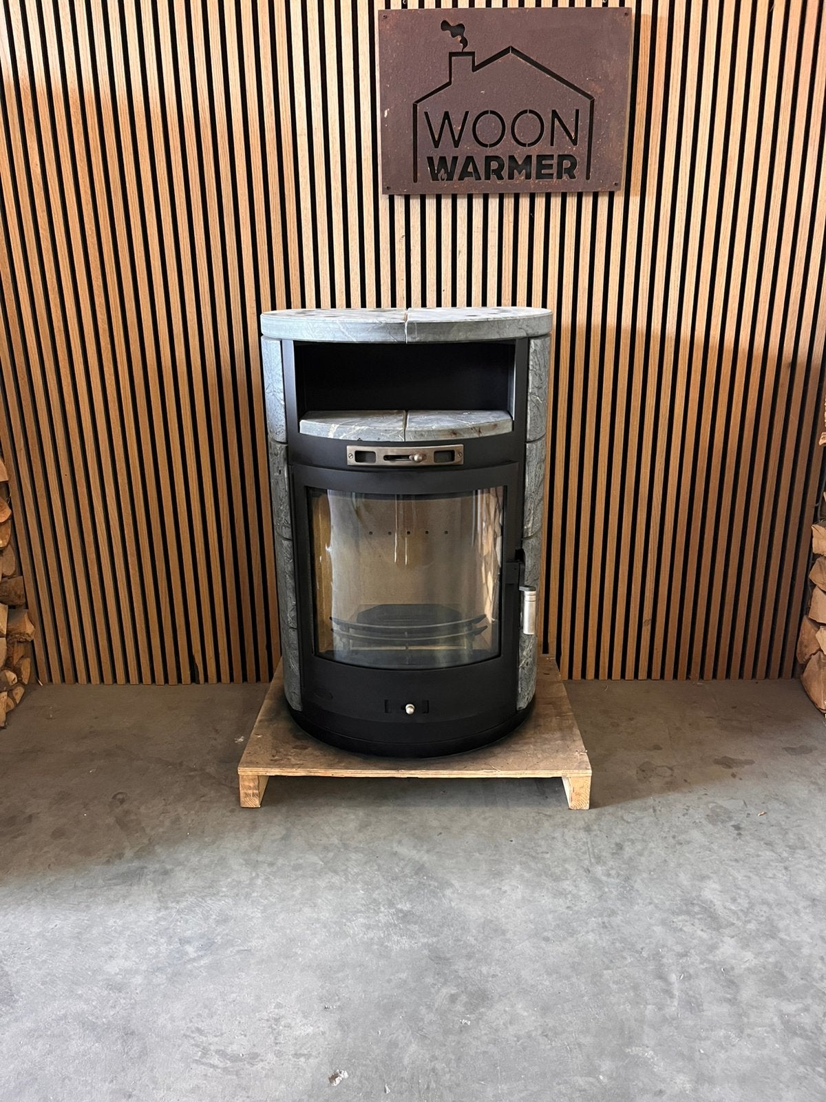 26089 Zware Speksteenkachel Fireplace 9kw, Enlèvement, Utilisé, Bois, Autoportant