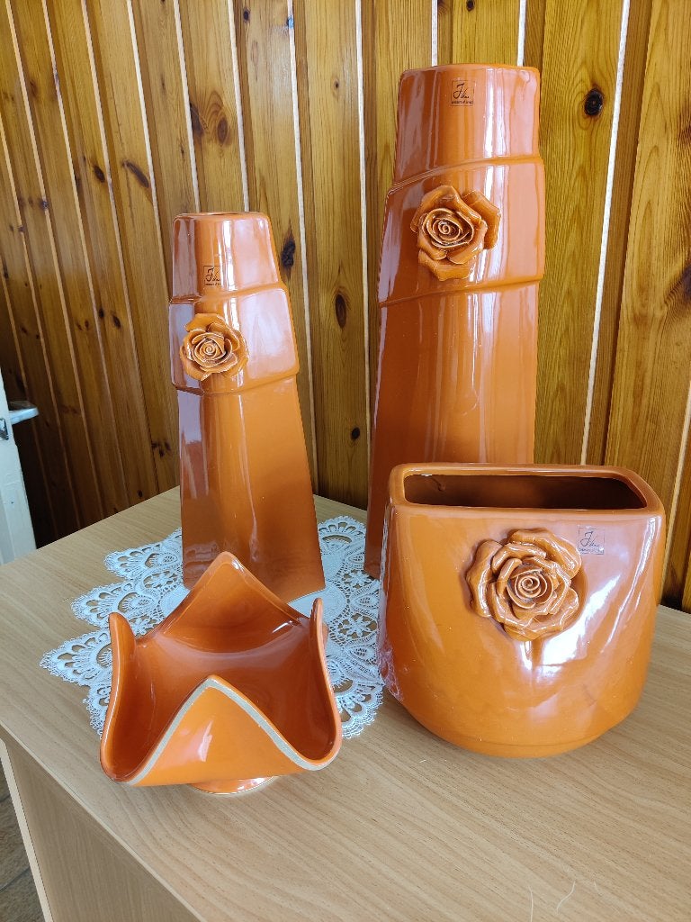 Decoratieset van terracotta J Line, Huis en Inrichting, Woonaccessoires | Vazen, Ophalen, Zo goed als nieuw, Overige kleuren, Steen/keramiek