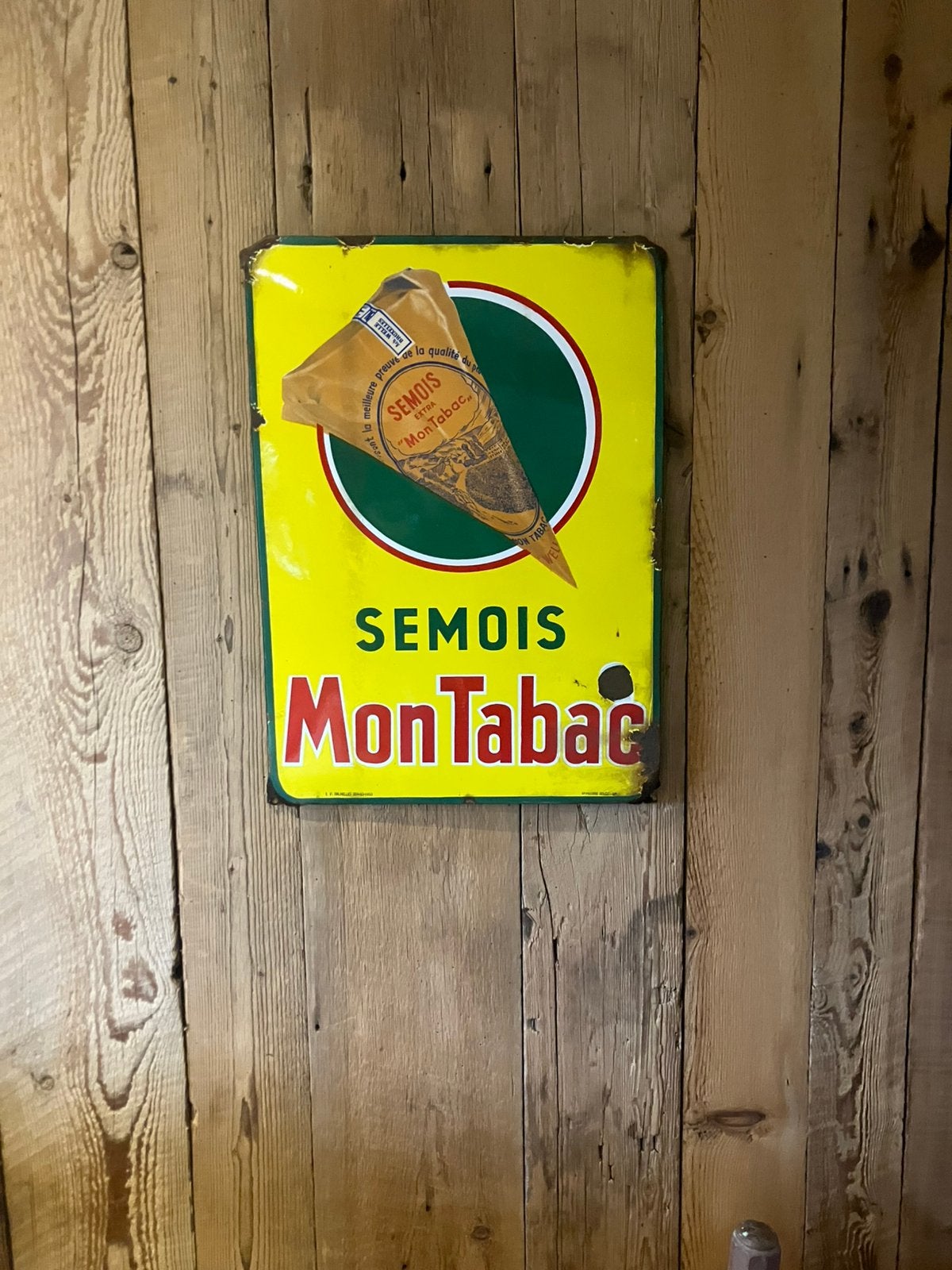 Plaque émaillée d'époque "Mon Tabac - Semois" (1953), Collections, Enlèvement, Utilisé