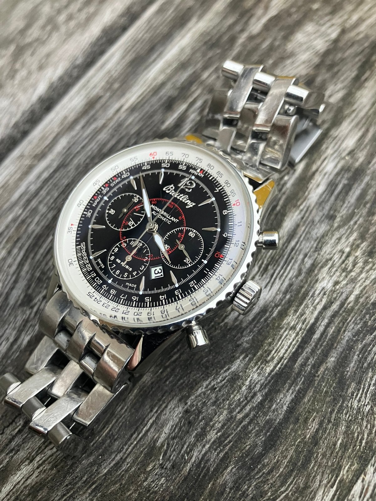 Breitling Navitimer Montbrillant met recente service, Handtassen en Accessoires, Horloges | Heren, Staal, Staal, Breitling, Polshorloge