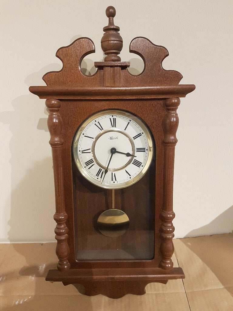 wandklok hermle, Ophalen, Bruin, Met slinger, Analoog