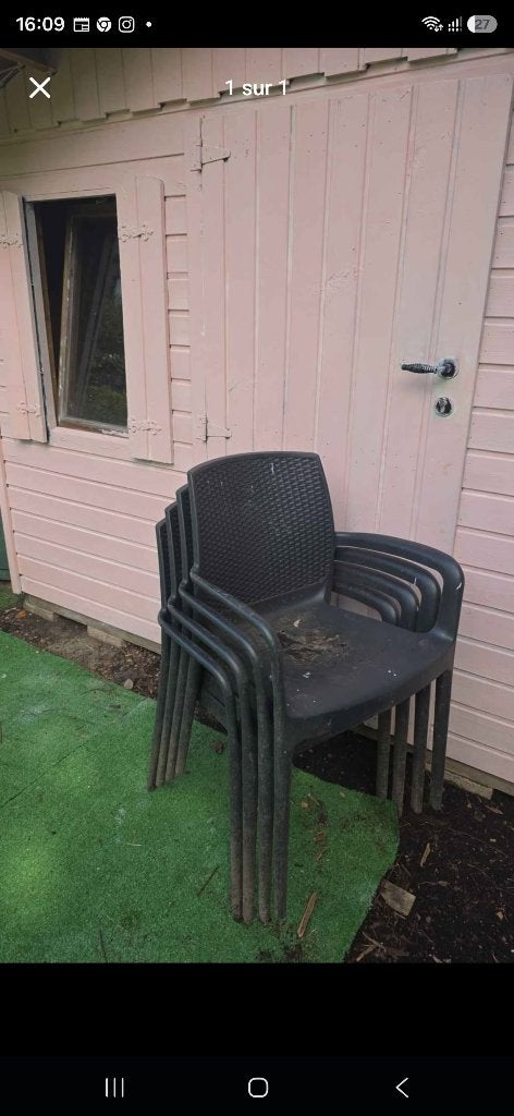 4 chaises plastique jardin, Enlèvement, Comme neuf, Plastique, Empilable