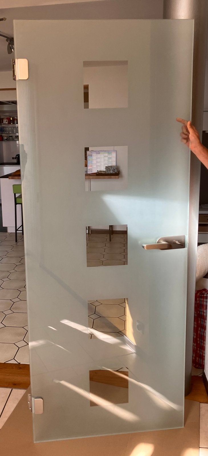 Design glazen deur + verlengstuk, Doe-het-zelf en Bouw, Deuren en Vliegenramen, Zo goed als nieuw, Glas, Ophalen
