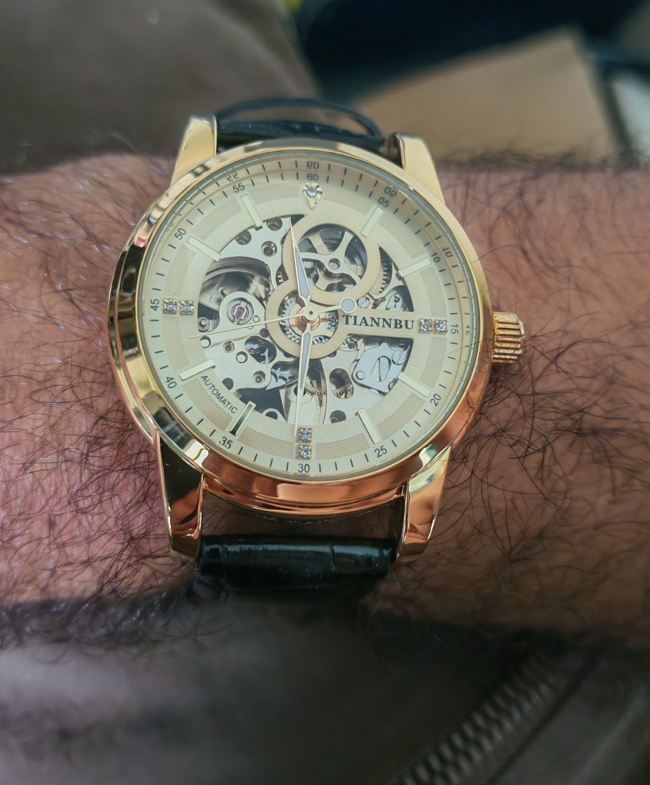 Montre automatique TIANNBU dorée – squelette, Bijoux, Sacs & Beauté, Enlèvement ou Envoi, Neuf, Montre-bracelet, Cuir