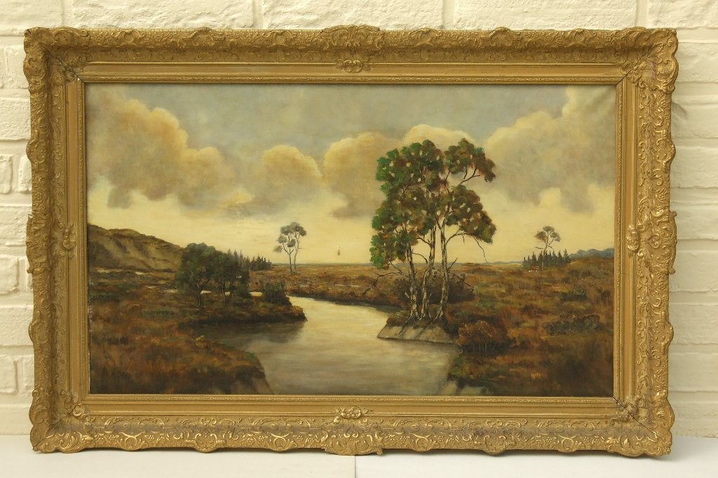 Schilderij op echt doek 120x80 cm: verhuis > kleiner wonen, Antiquités & Art, Art | Peinture | Classique, Peinture à l'huile, Paysage