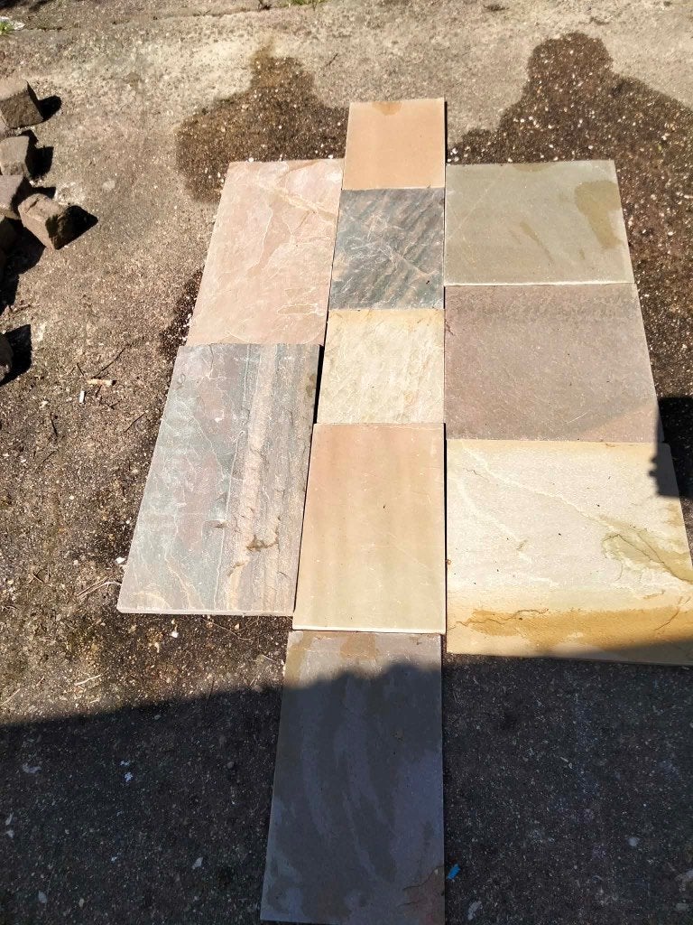 +/- 40 m2 natuursteen tegels, Tuin en Terras, Tegels en Klinkers, Zo goed als nieuw, Terrastegels, Natuursteen, 10 m² of meer