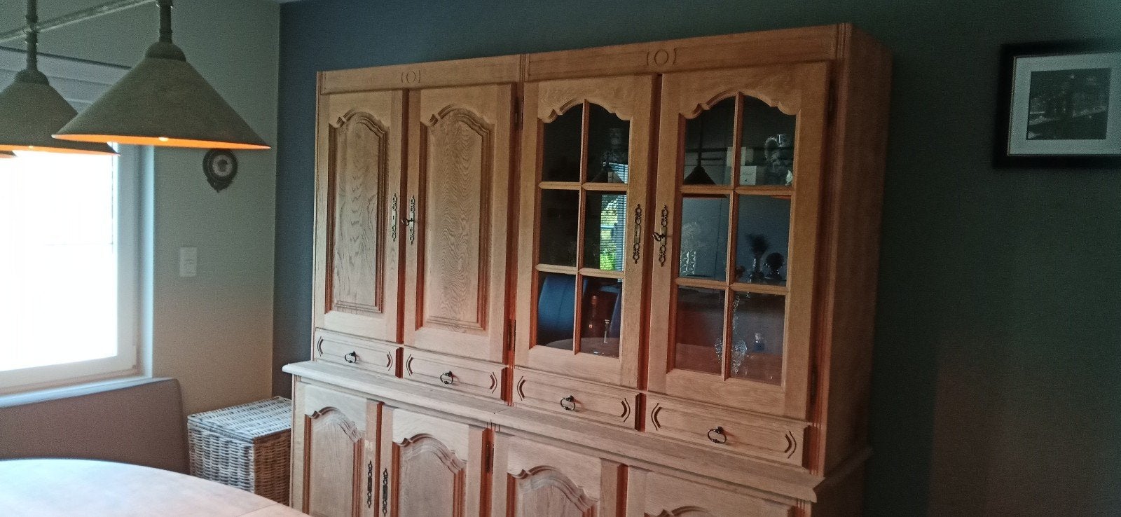 Eiken wandkast, blank hout, Ophalen, Gebruikt, Met lade(s), 200 cm of meer