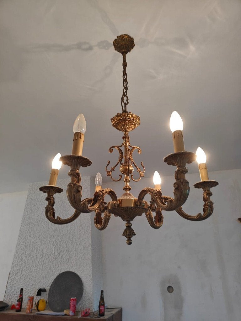 Bronzen kroonluchter - 6 armen - rococo stijl - gietwerk, Ophalen