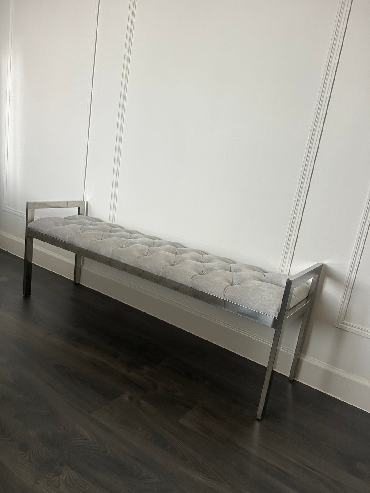 luxe bench in velvet stof en chroom 150 cm, Enlèvement, Comme neuf