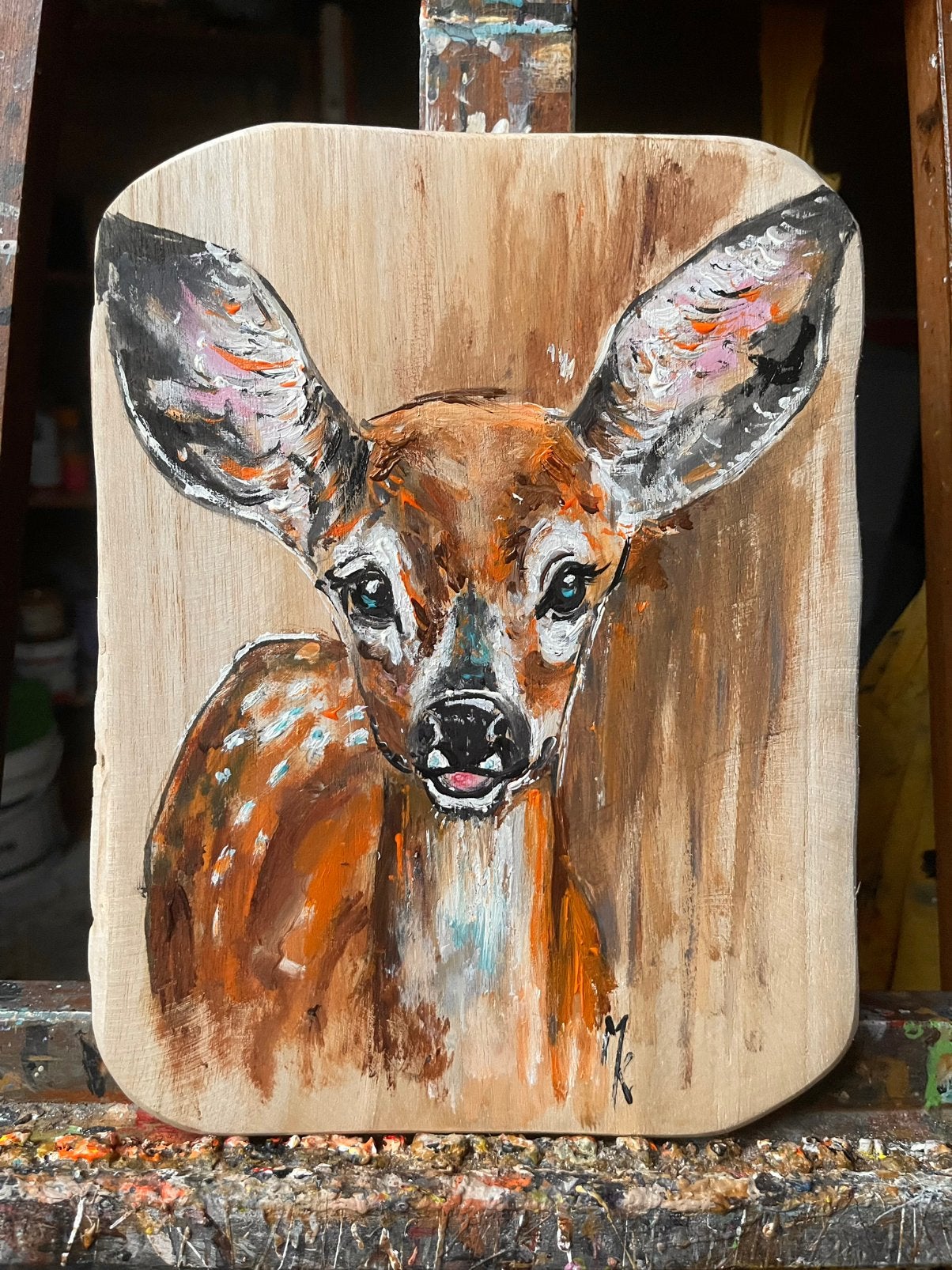 Peinture de cerf doux sur bois - Mk Art, Bois, Enlèvement ou Envoi, Peinture acrylique, Animaux