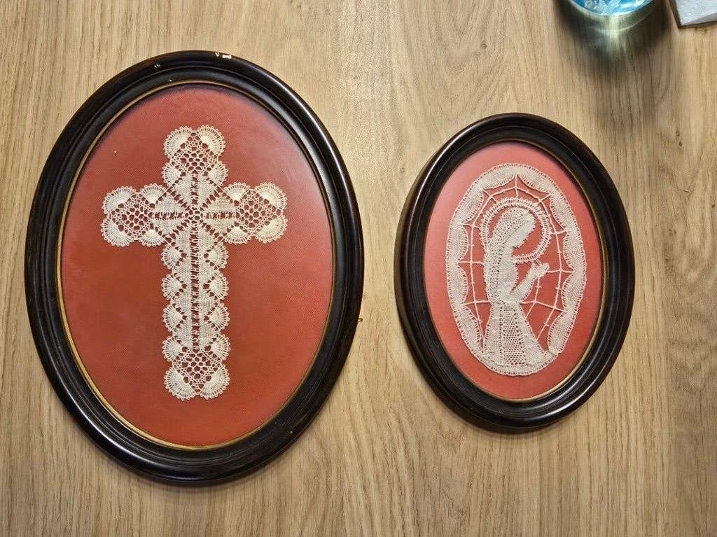 Set van 2 vintage ovale kantwerkkaders, Ophalen of Verzenden